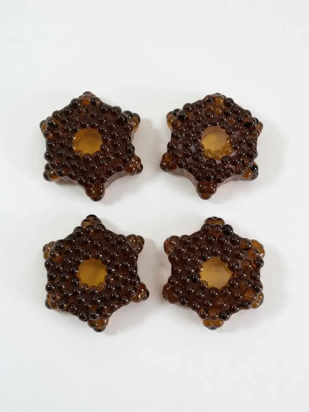 Amber Glass Star Votives Set of 4 Rustic Wedding Centerpiece Candle Holders